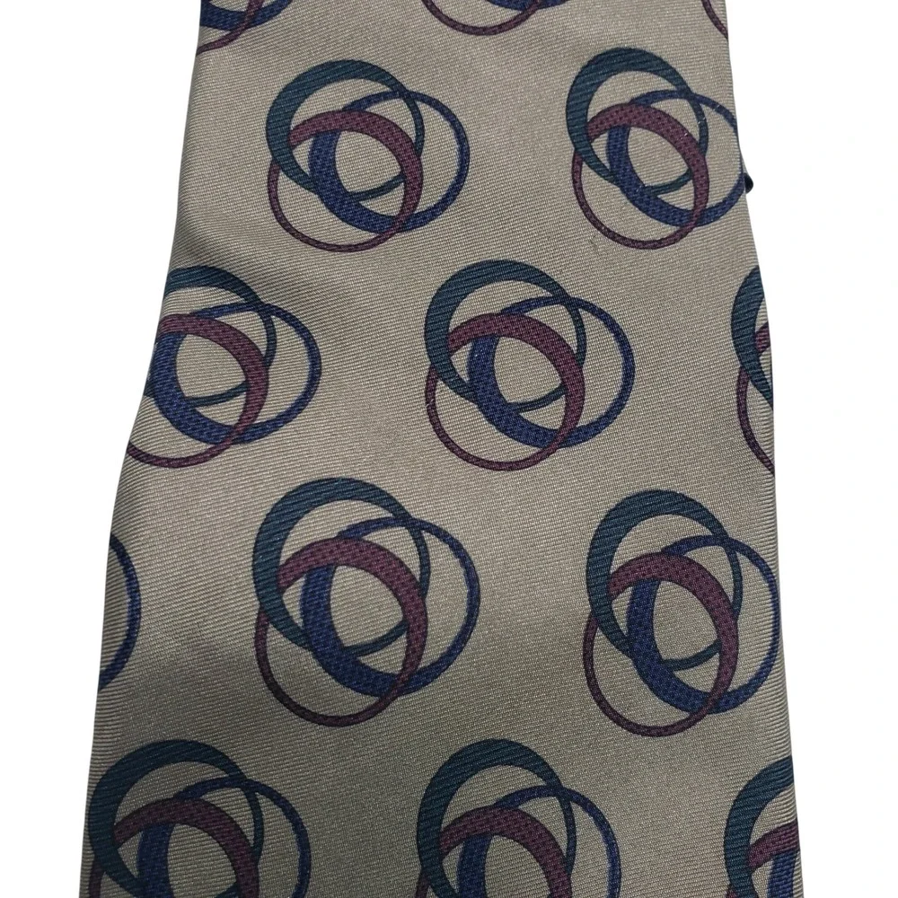 Geoffrey Beene Mens Silk‎ Tie OS Taupe Geometric Interlocking Circles